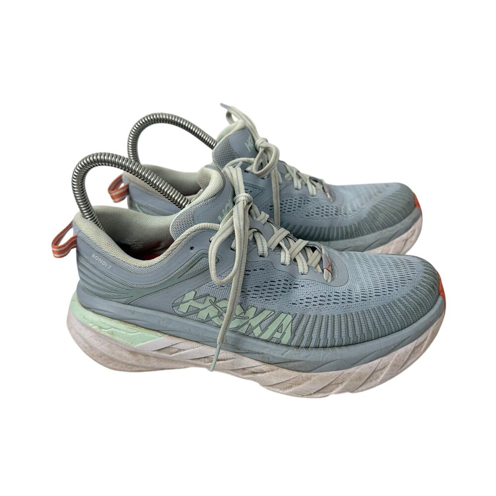 Hoka One One Bondi 7 Shoes Womens Size 7 D Wide Blue White Running